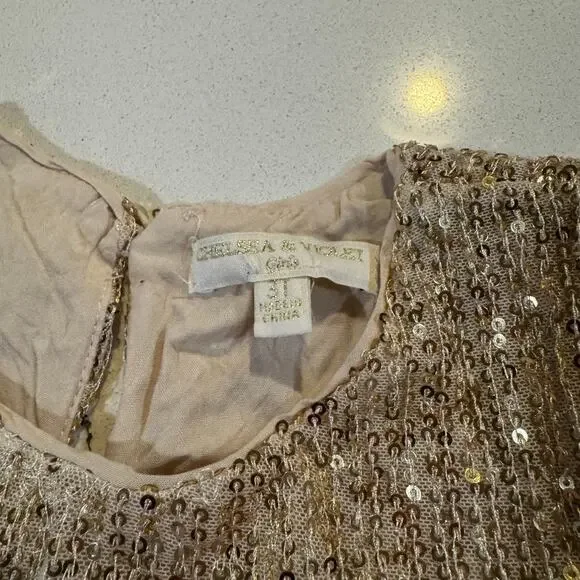 Chelsea & Violet Girls Toddler 3T Gold Sequin Long Sleeve Dress - Picture 6 of 8